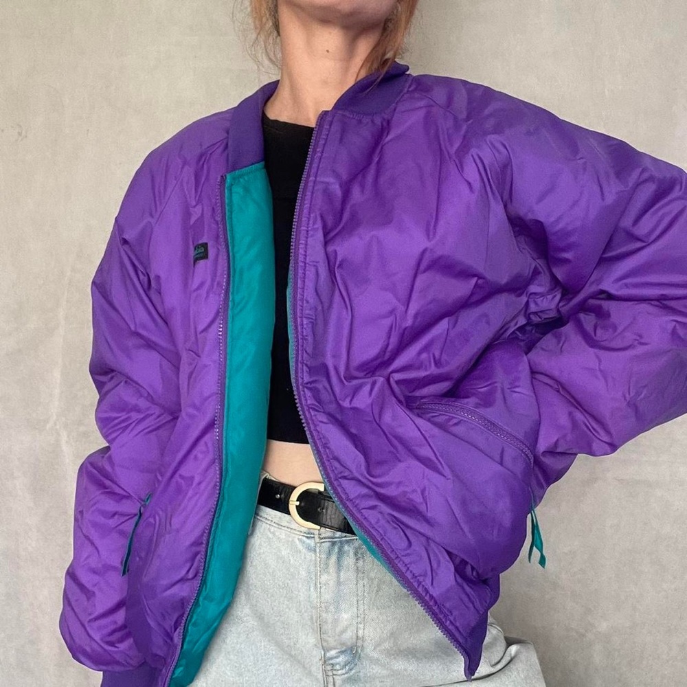 Vintage 90s reversible puffy bomber jacket - blue and purple - Unisex L
